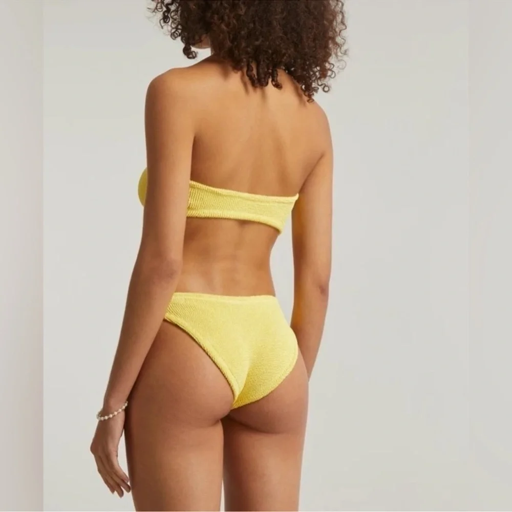 Hunza G Jean Bikini Set Yellow Swim Crinkle Two Piece Top Strapless Bandeau